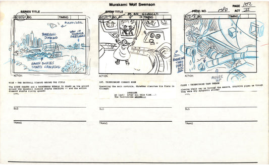Teenage Mutant Ninja Turtles TMNT Original Production Animation Storyboard 1989 BB-102