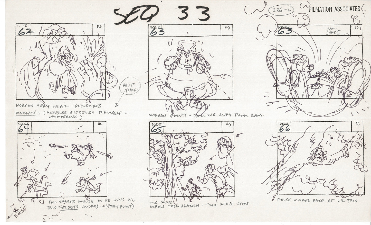 Treasure Island Storyboard Art Cartoon 2 Pages Stevenson Filmation WB 1973 E-09