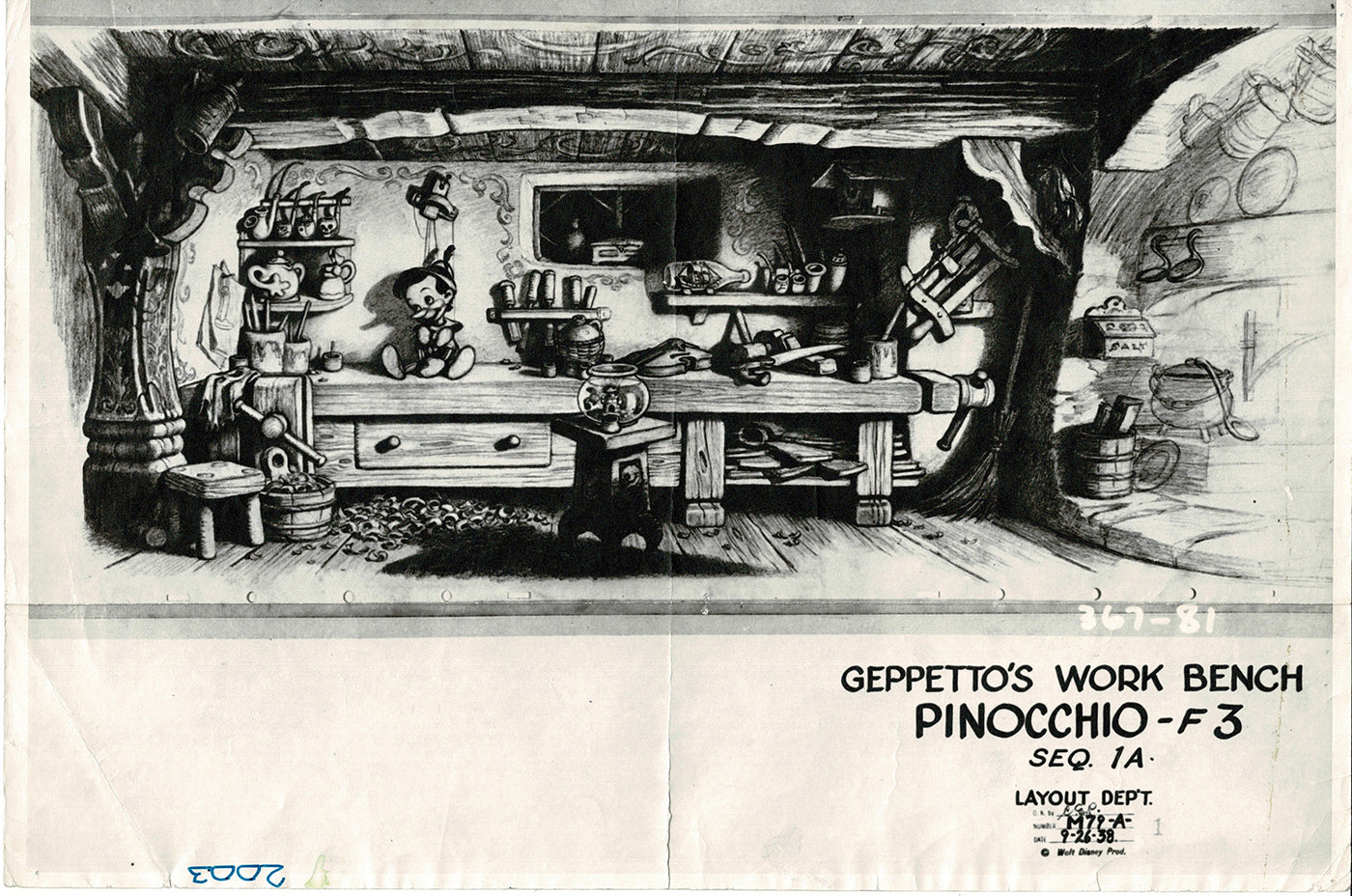 Pinocchio Walt Disney Litho Production Animation Model Sheet 1930s M11