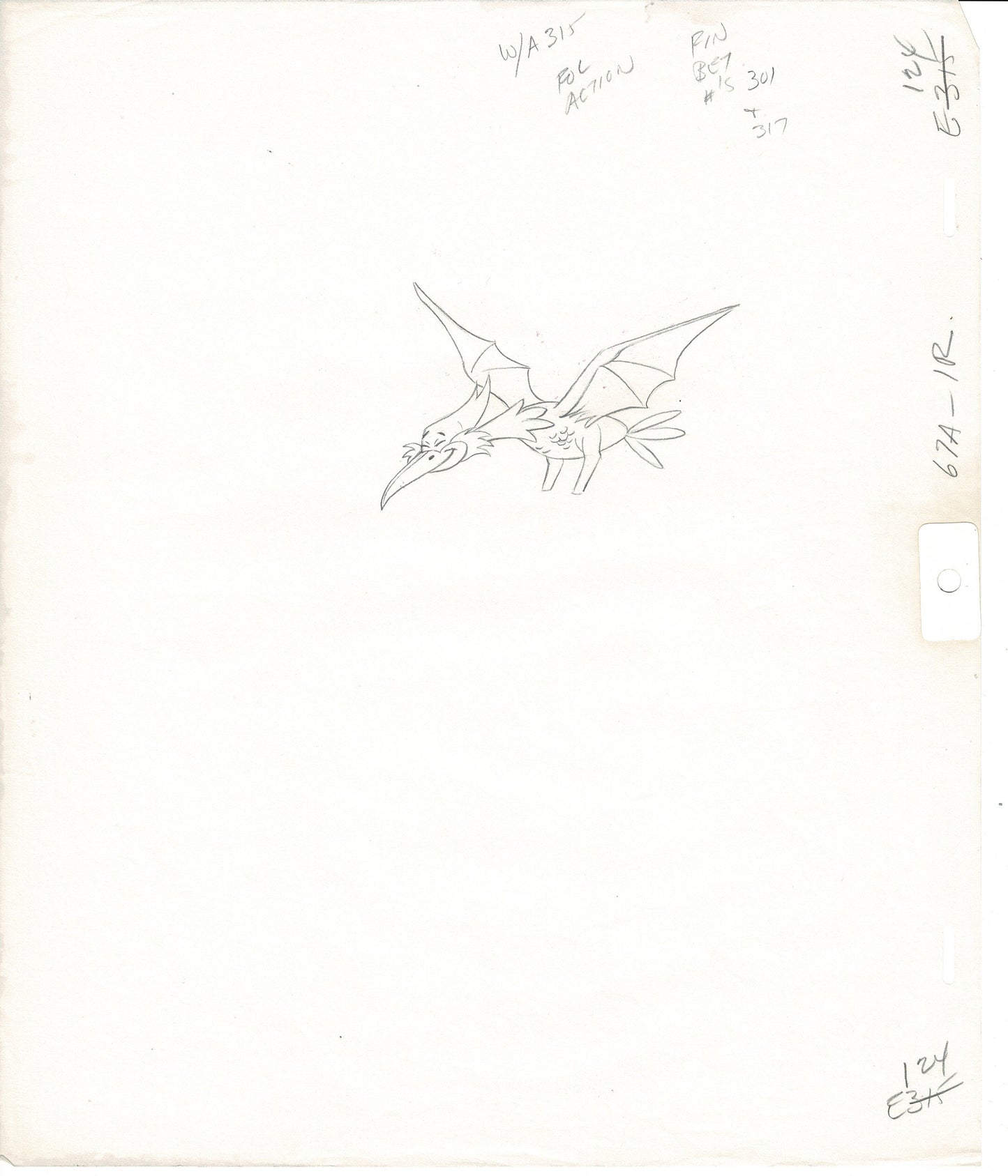 The FLINTSTONES Pterodactyl Production Animation Cel and Drawing Hanna-Barbera 124