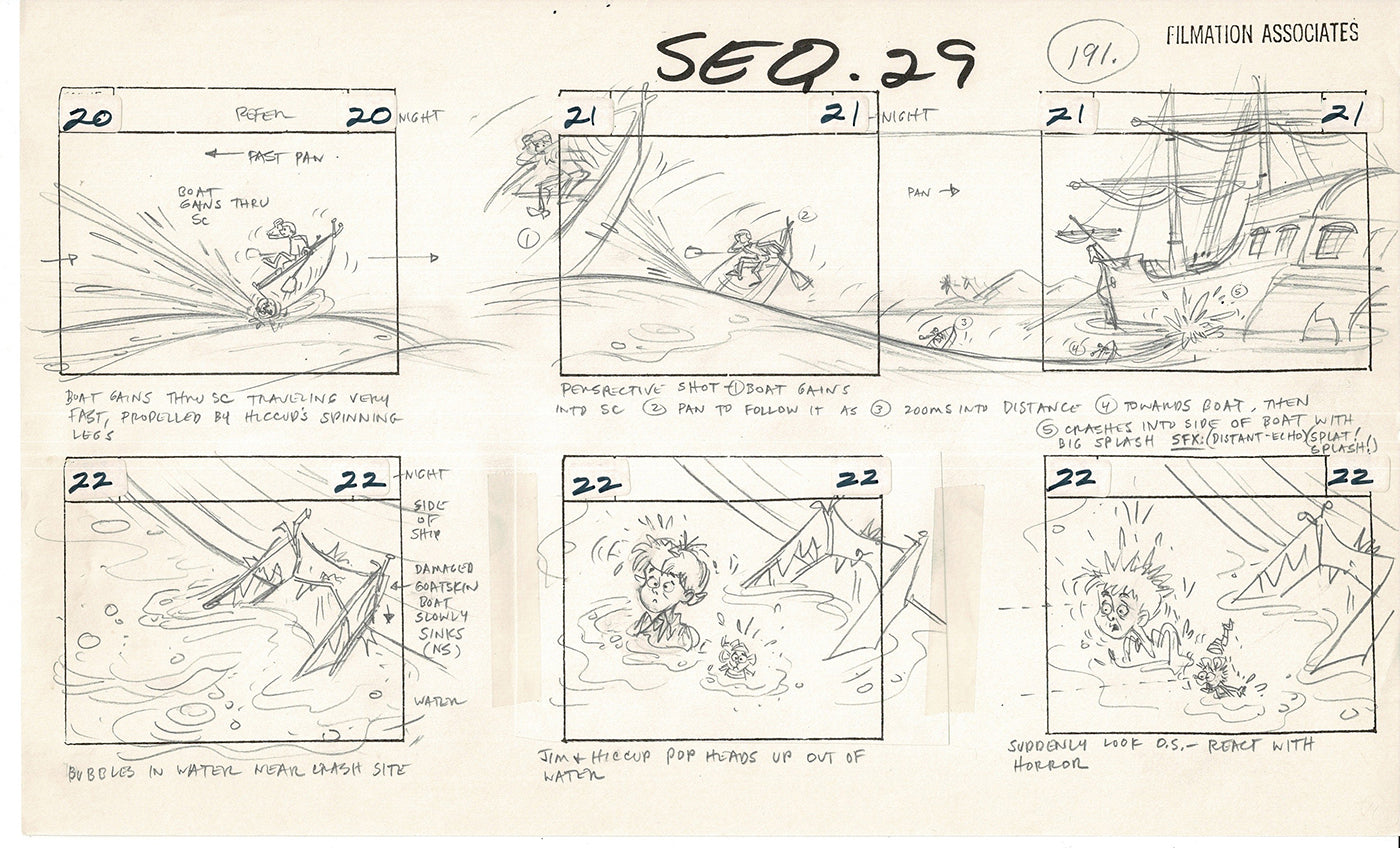 Treasure Island Storyboard Art Cartoon 2 Pages Stevenson Filmation WB 1973 D-13