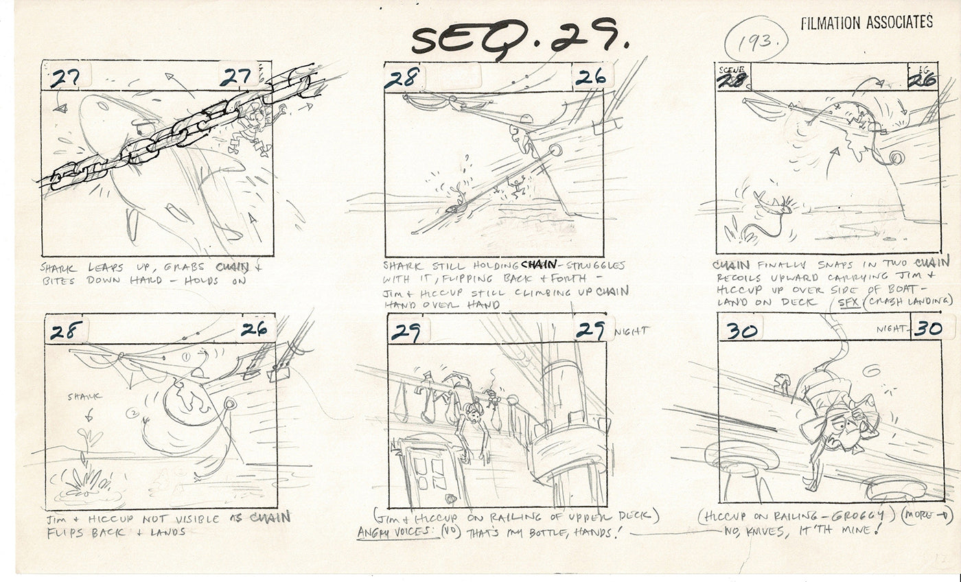 Treasure Island Storyboard Art Cartoon 2 Pages Stevenson Filmation WB 1973 D-15