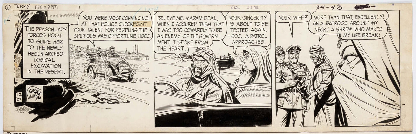 Terry and the Pirates Orig Ink Daily Comic Strip Art Wunder Signed 1971 T1