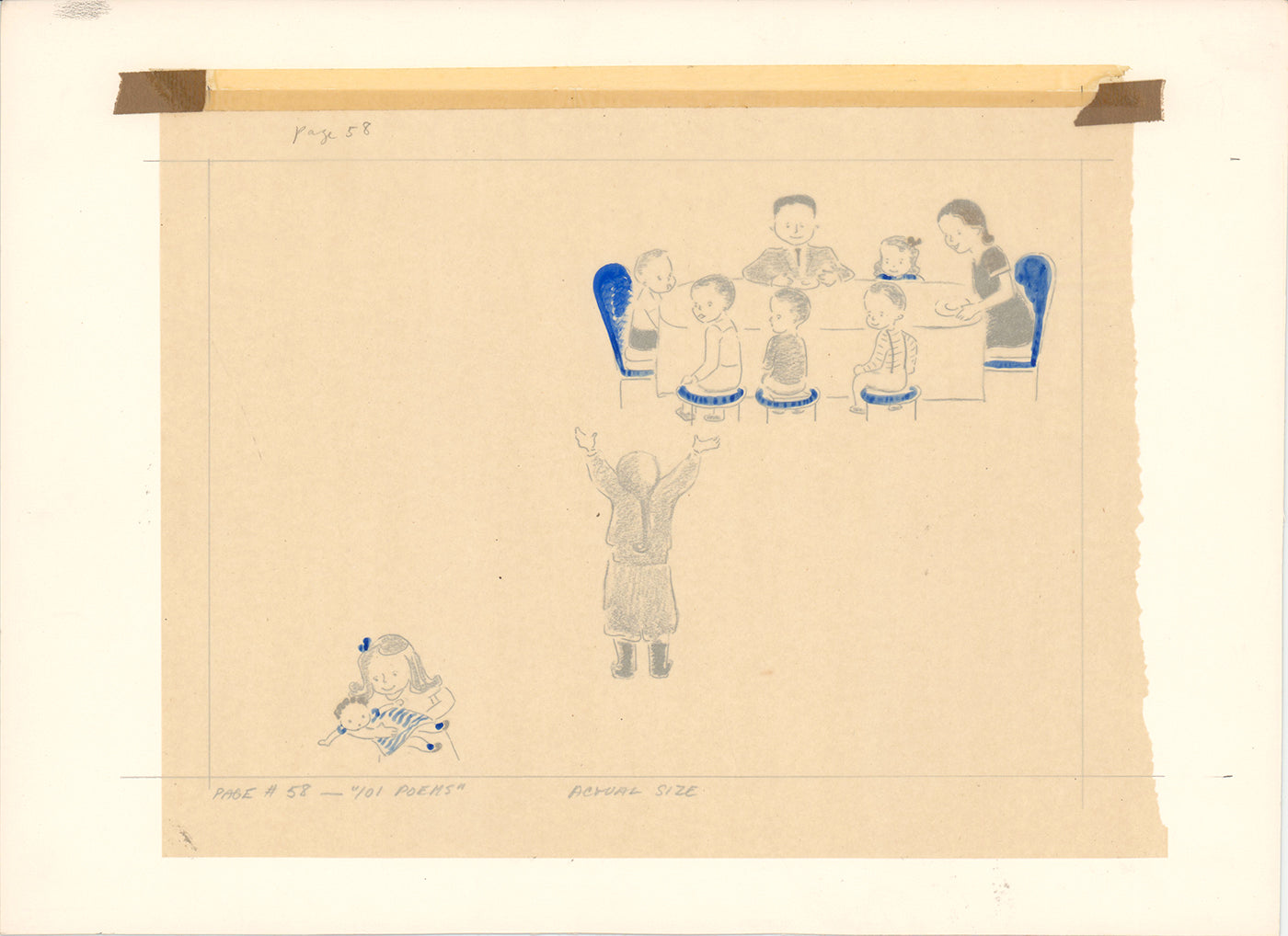 Illustration Book Page Original Drawing by Lowenheim c1978 Samuel Lowe T001