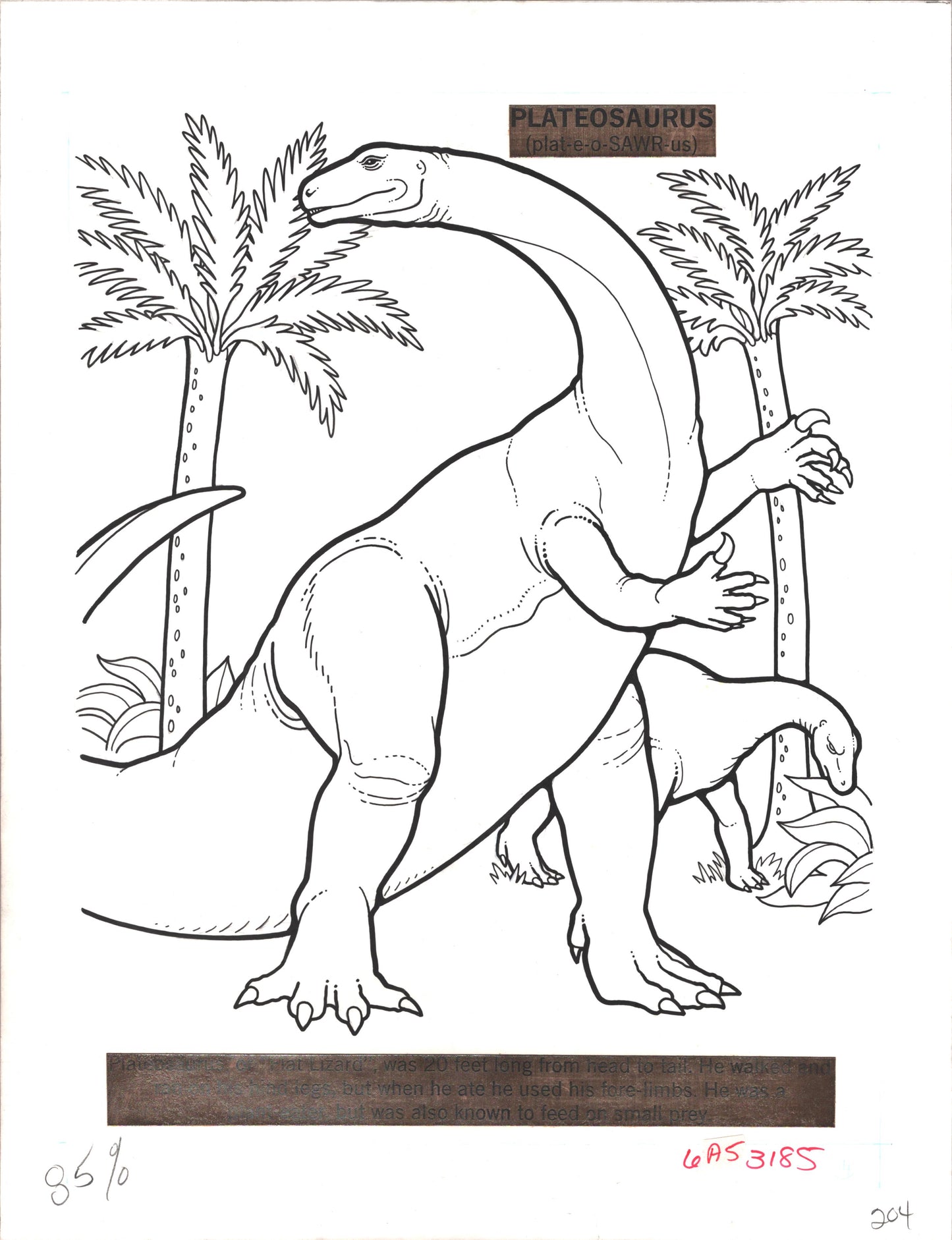 Dinosaurs Coloring Book Page Hand-Inked Illustration Drawing from Stoneway 1990 204