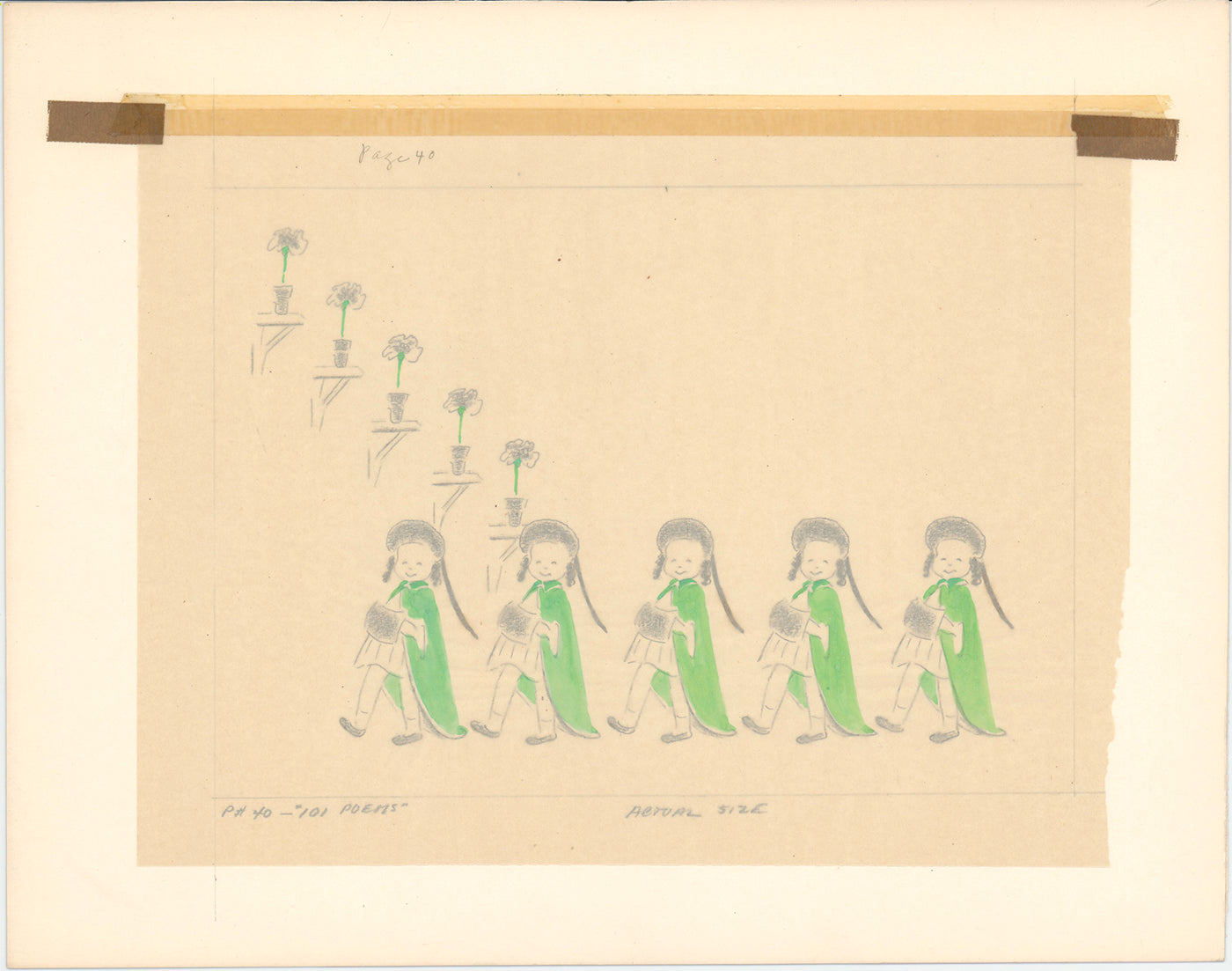 Illustration Book Page Original Drawing by Lowenheim c1978 Samuel Lowe T019