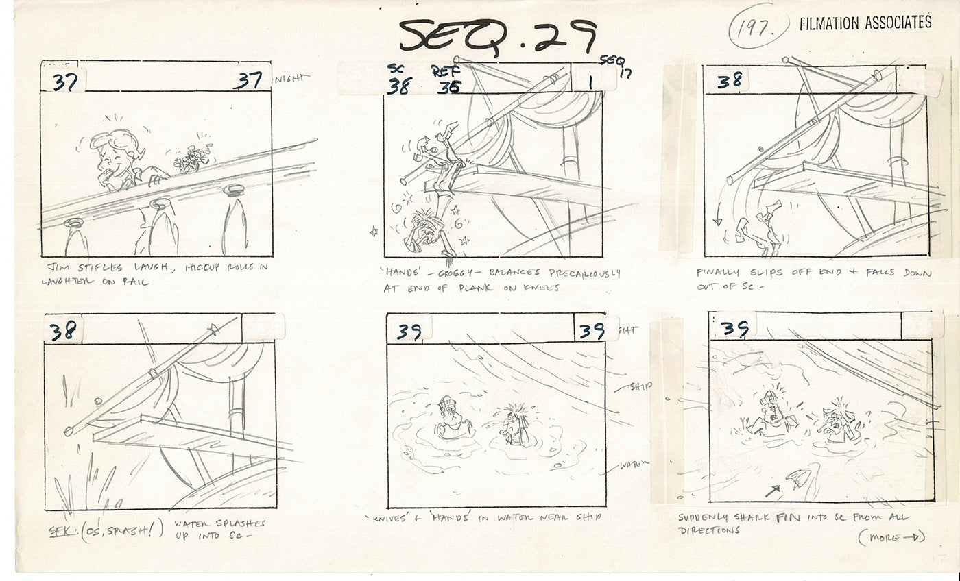 Treasure Island Storyboard Art Cartoon 2 Pages Stevenson Filmation WB 1973 D-19