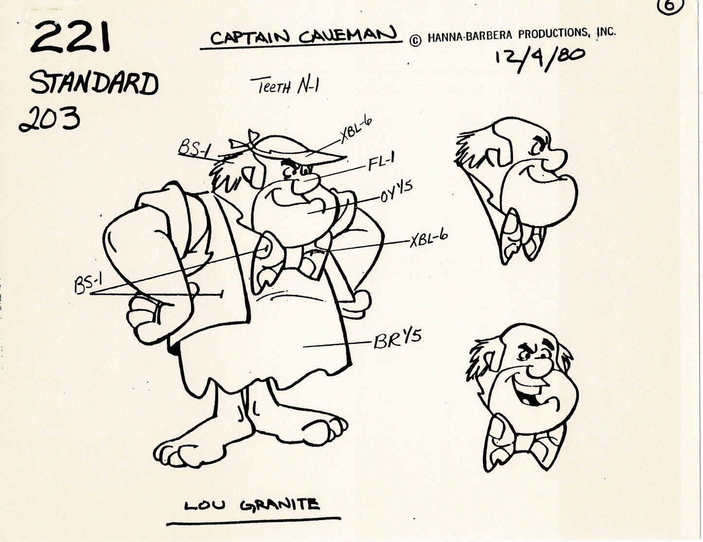 The Flintstones Captain Caveman Model Sheet Copy Group of 5 Pages 1980 Production Hanna Barbera