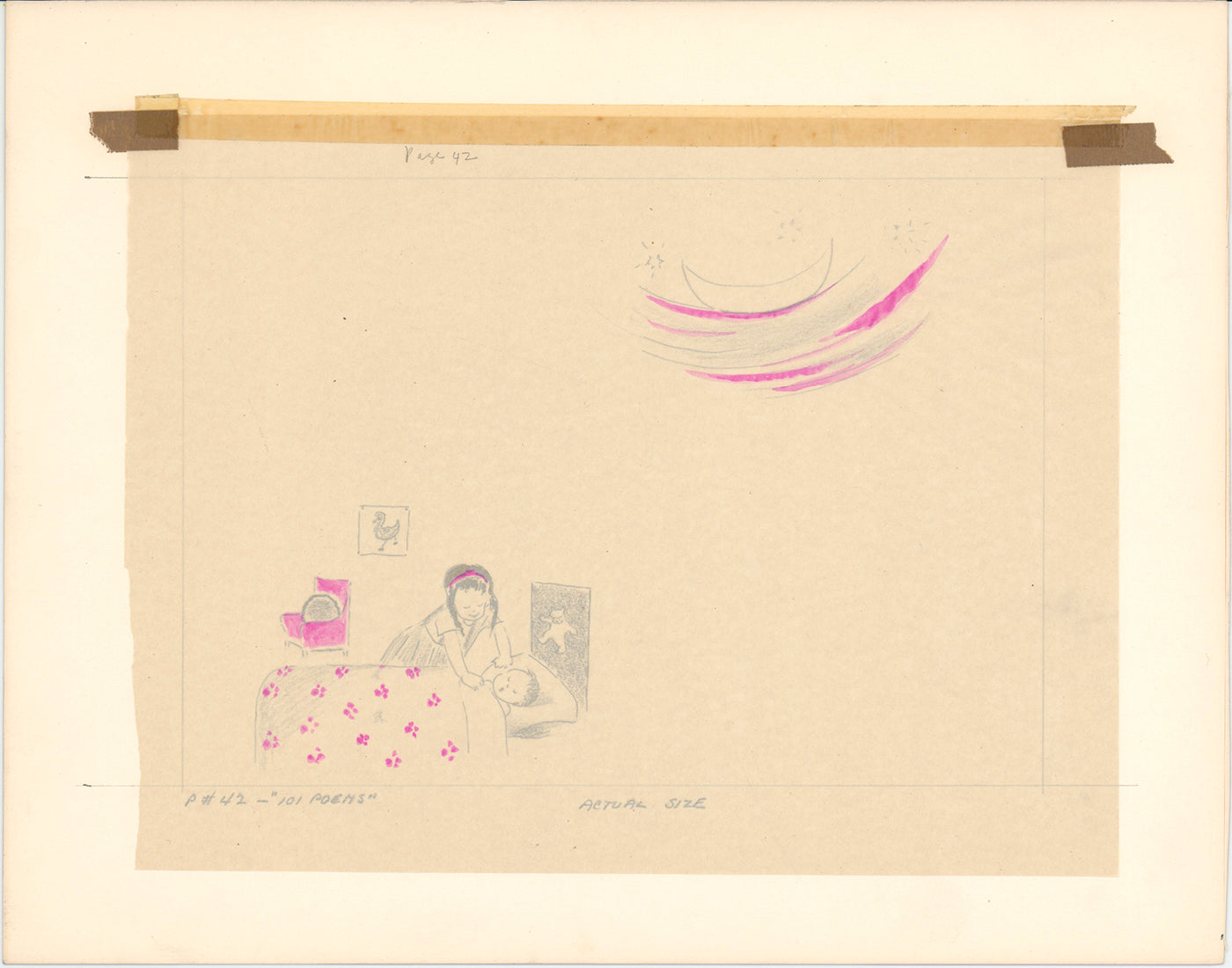Illustration Book Page Original Drawing by Lowenheim c1978 Samuel Lowe T023