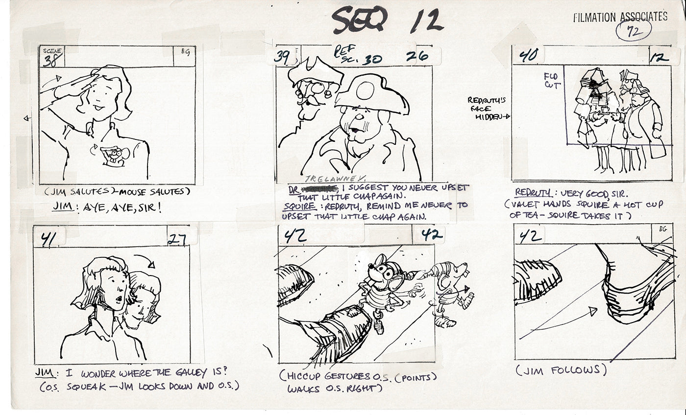 Treasure Island Storyboard Art Cartoon 2 Pages Stevenson Filmation WB 1973 B-23
