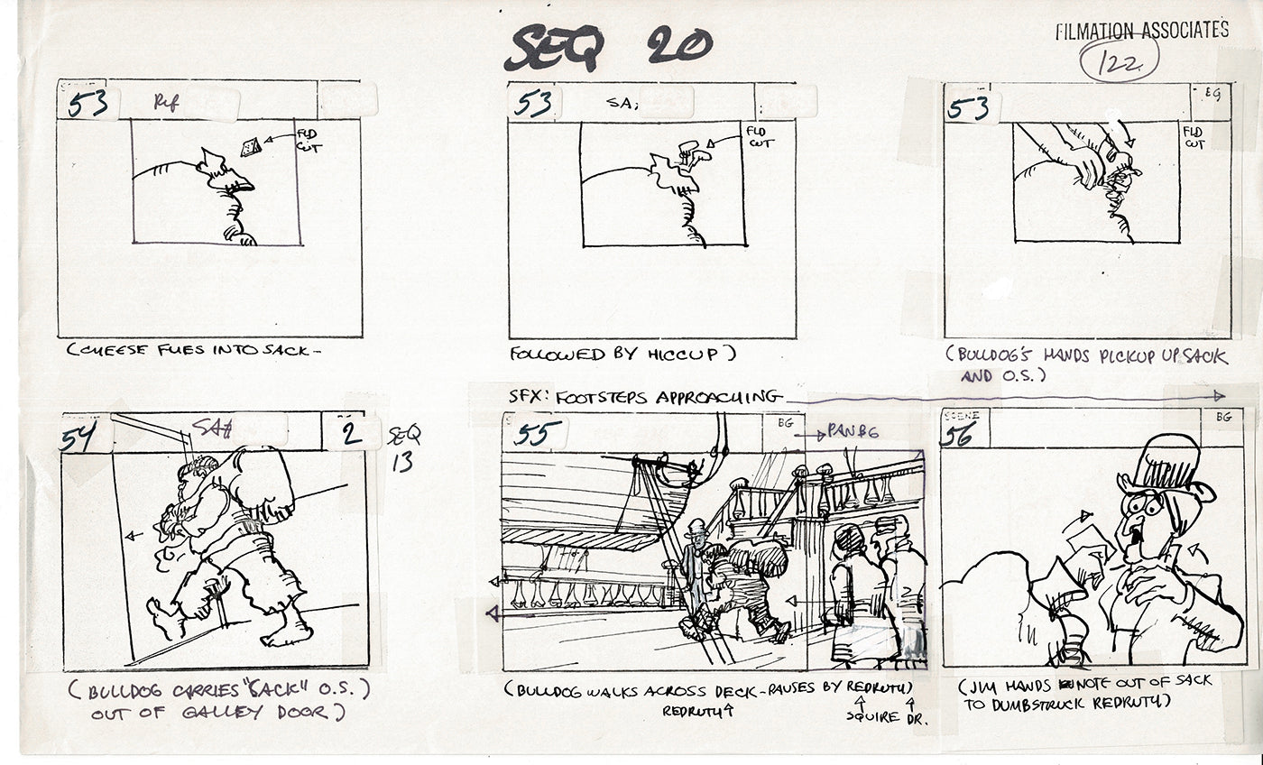 Treasure Island Storyboard Art Cartoon 2 Pages Stevenson Filmation WB 1973 C-23
