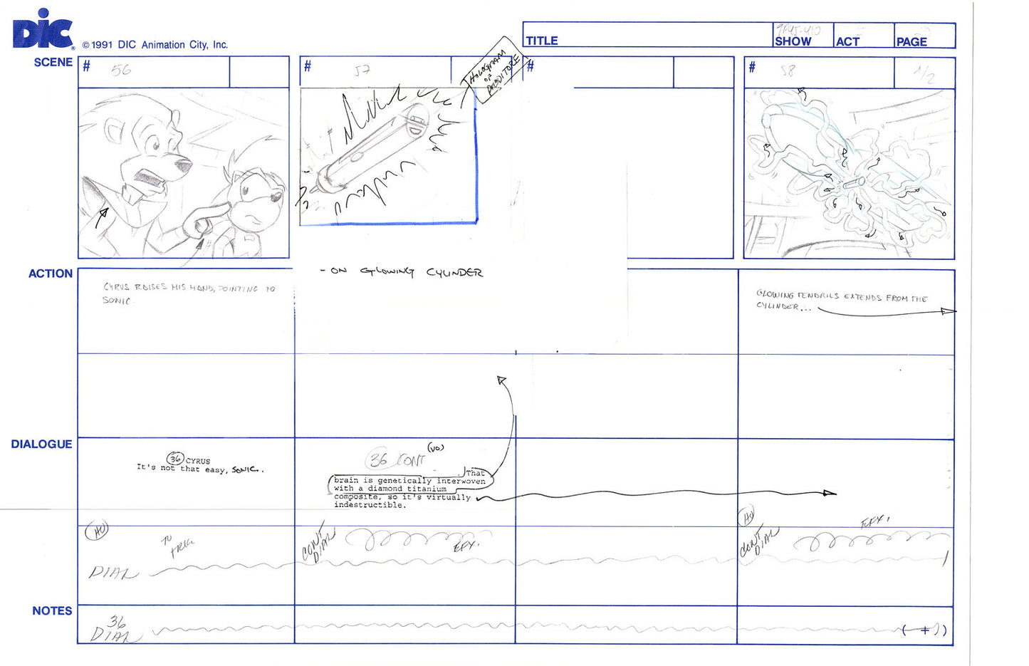 Sonic Underground Huge Hand-Drawn Production Storyboard 1999 from DIC Used to Make the Cartoon Pg 25