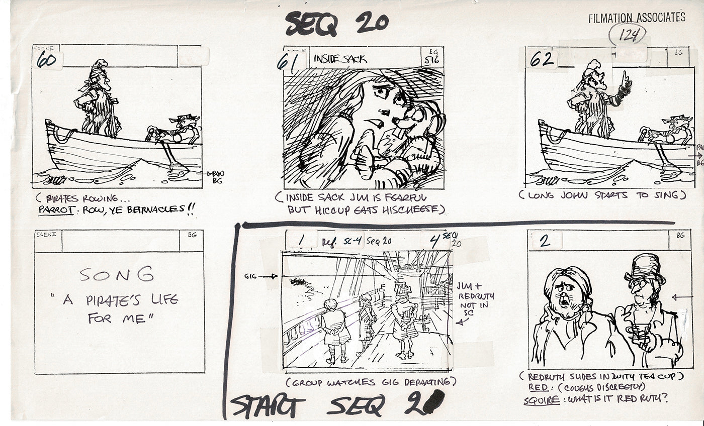 Treasure Island Storyboard Art Cartoon 2 Pages Stevenson Filmation WB 1973 C-25