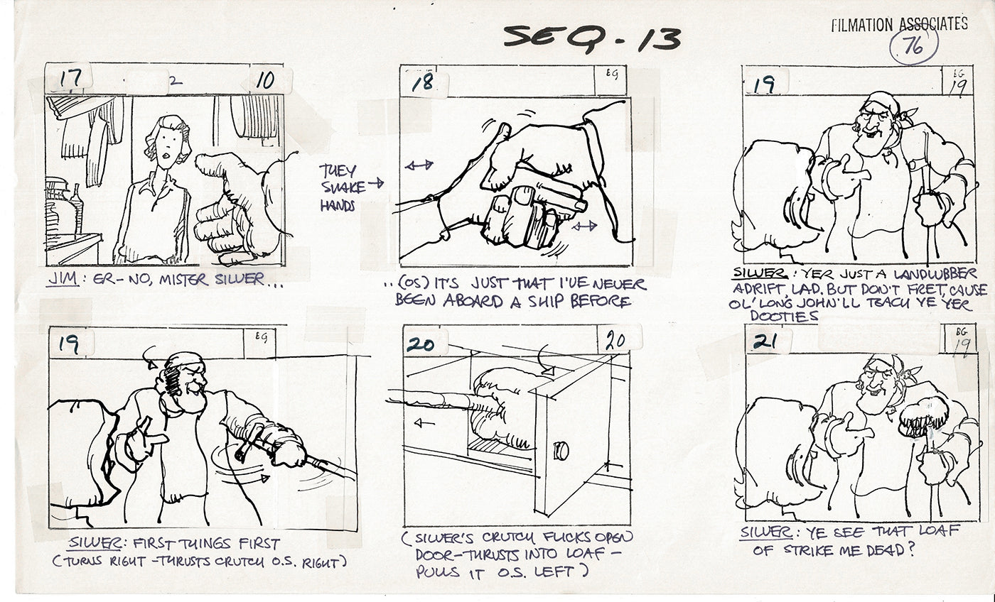 Treasure Island Storyboard Art Cartoon 2 Pages Stevenson Filmation WB 1973 B-27