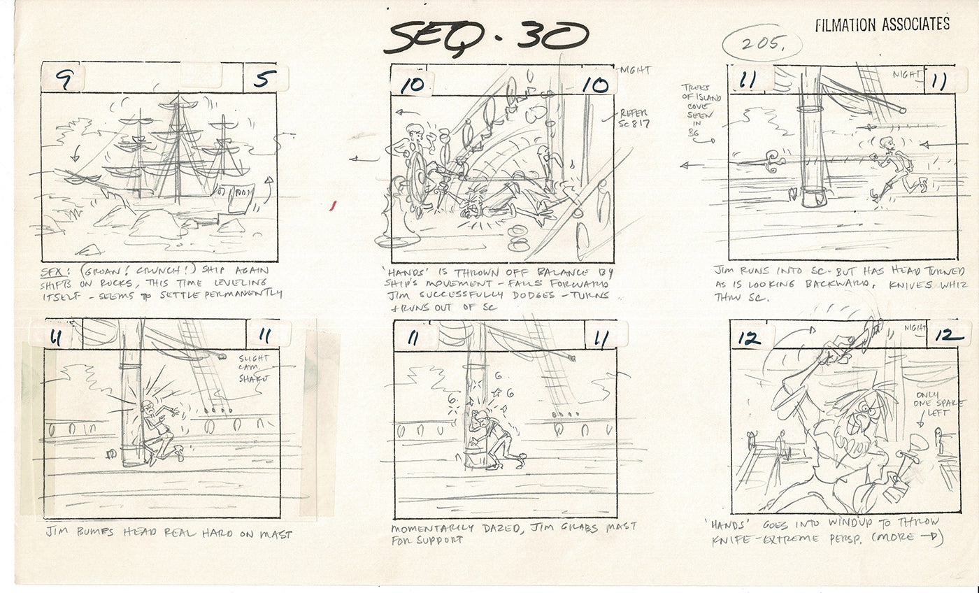 Treasure Island Storyboard Art Cartoon 2 Pages Stevenson Filmation WB 1973 D-27
