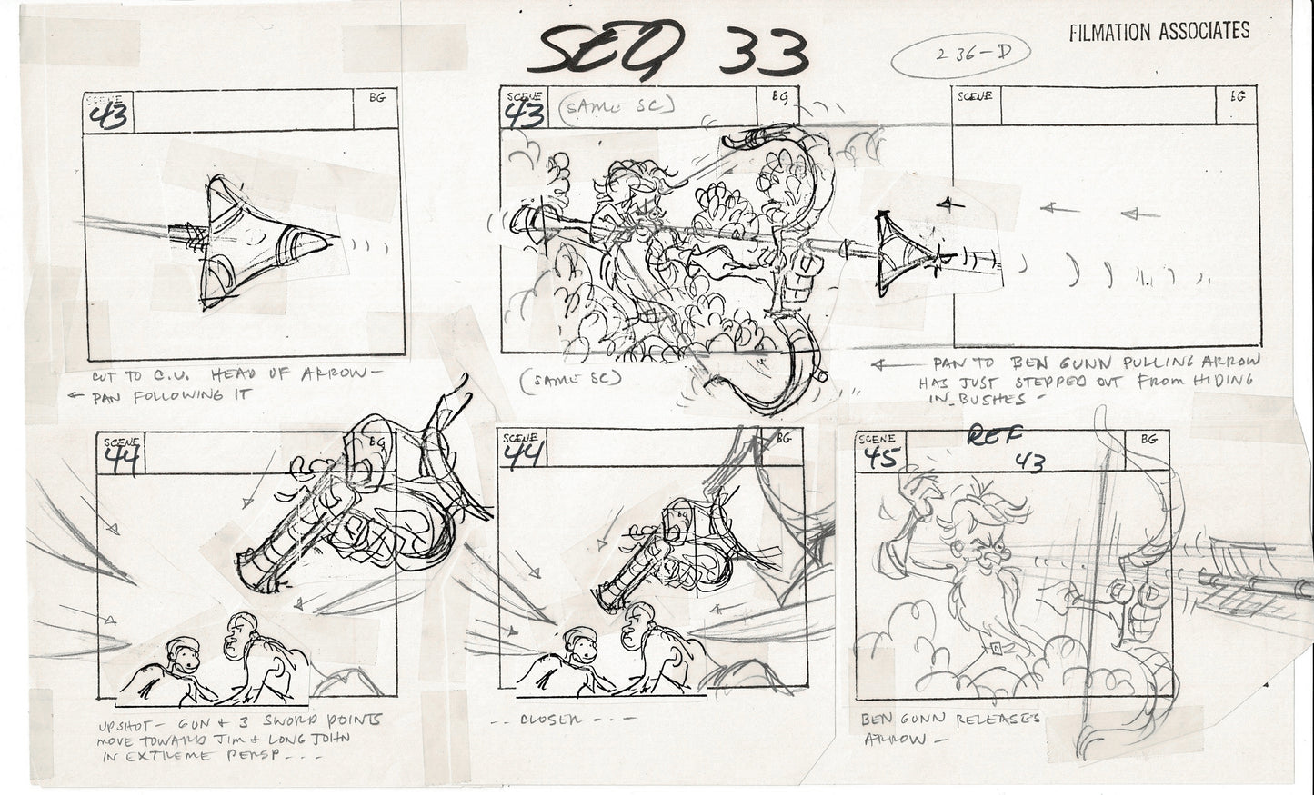 Treasure Island Storyboard Art Cartoon 2 Pages Stevenson Filmation WB 1973 E-01