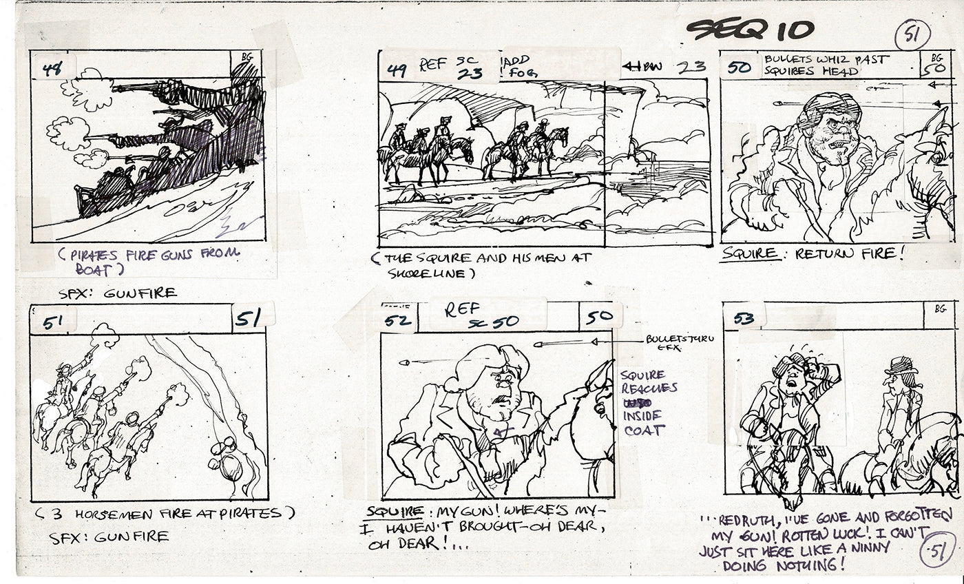 Treasure Island Storyboard Art Cartoon 2 Pages Stevenson Filmation WB 1973 B-01