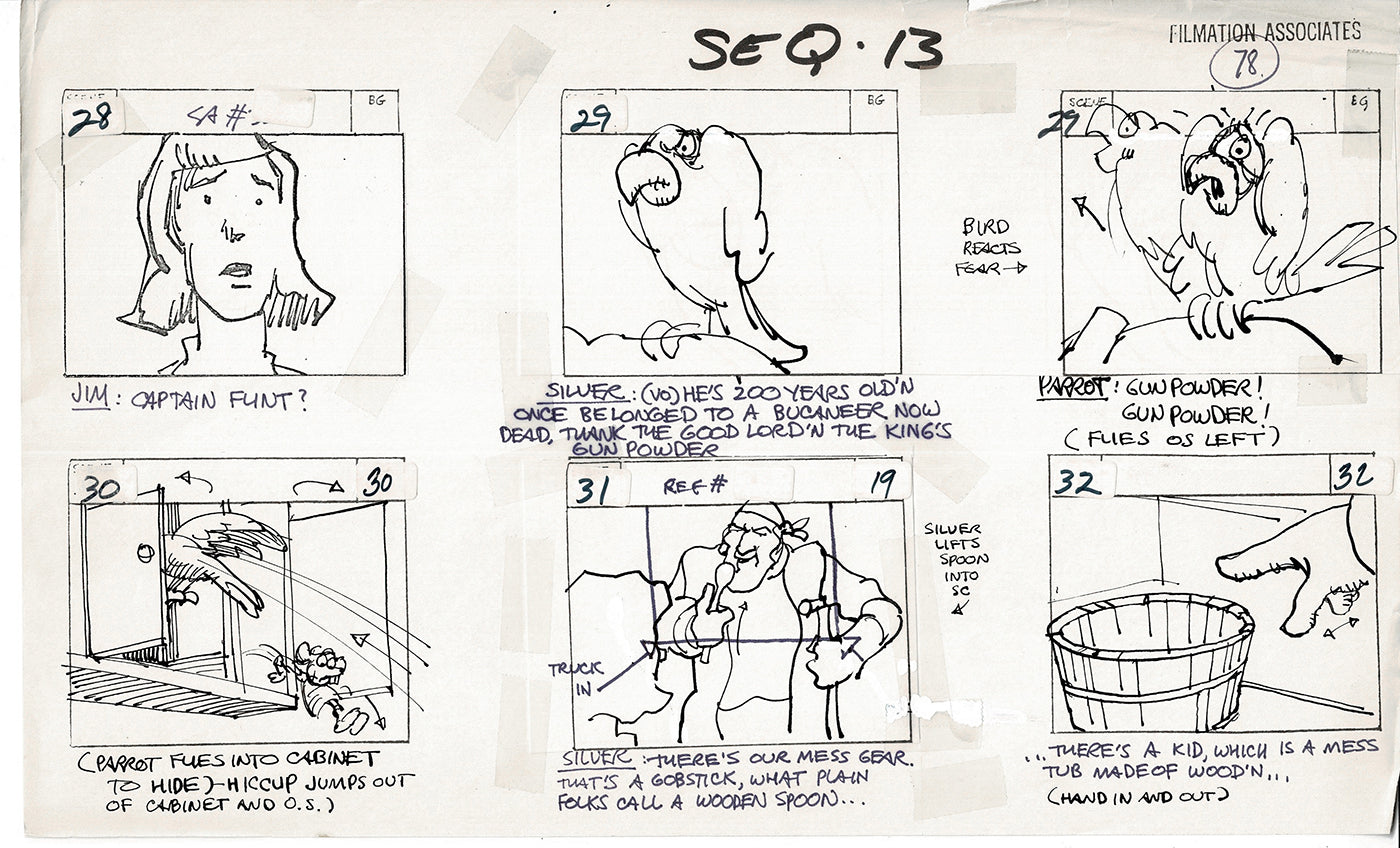 Treasure Island Storyboard Art Cartoon 2 Pages Stevenson Filmation WB 1973 B-29