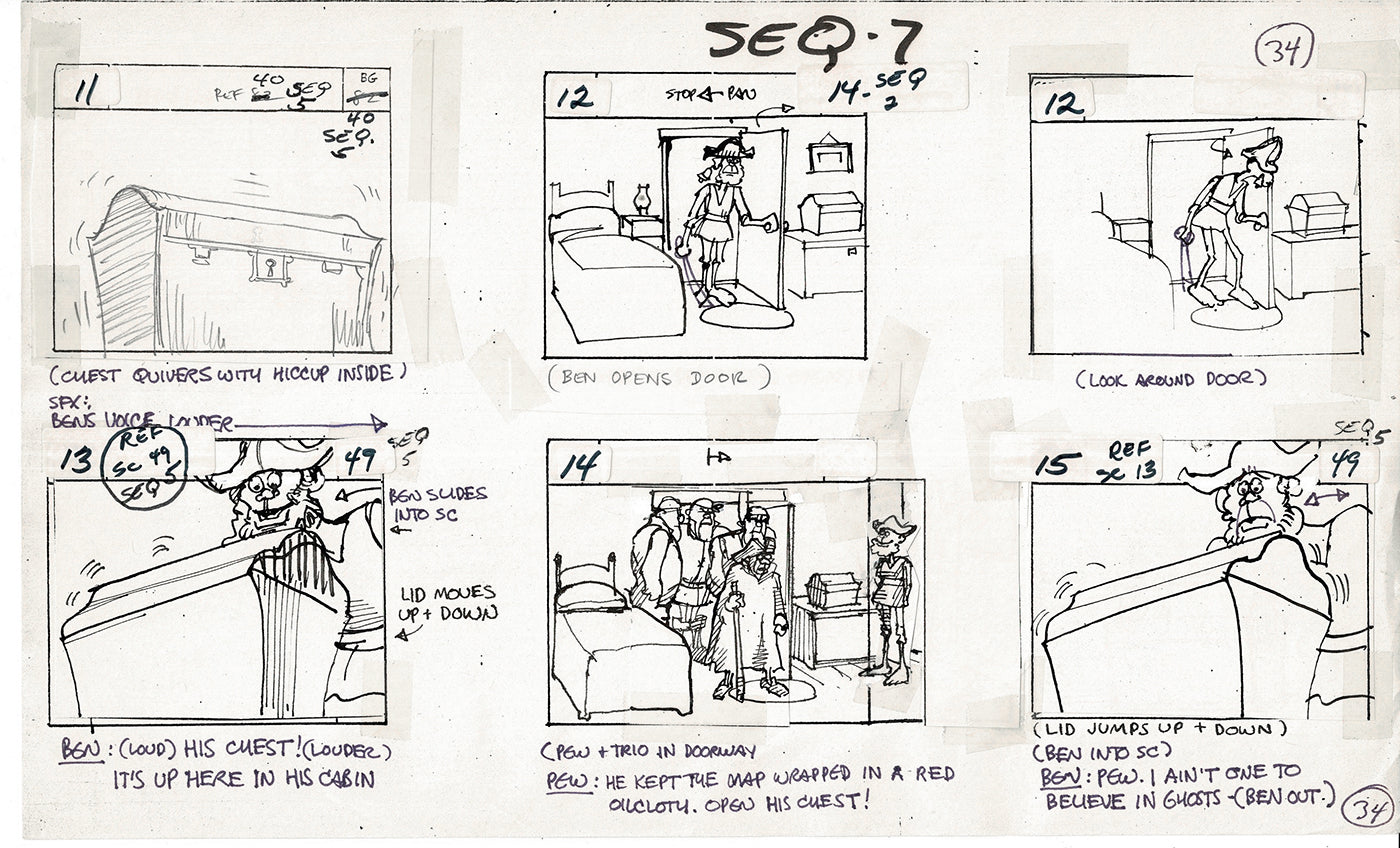 Treasure Island Storyboard Art Cartoon 2 Pages Stevenson Filmation WB 1973 A-29
