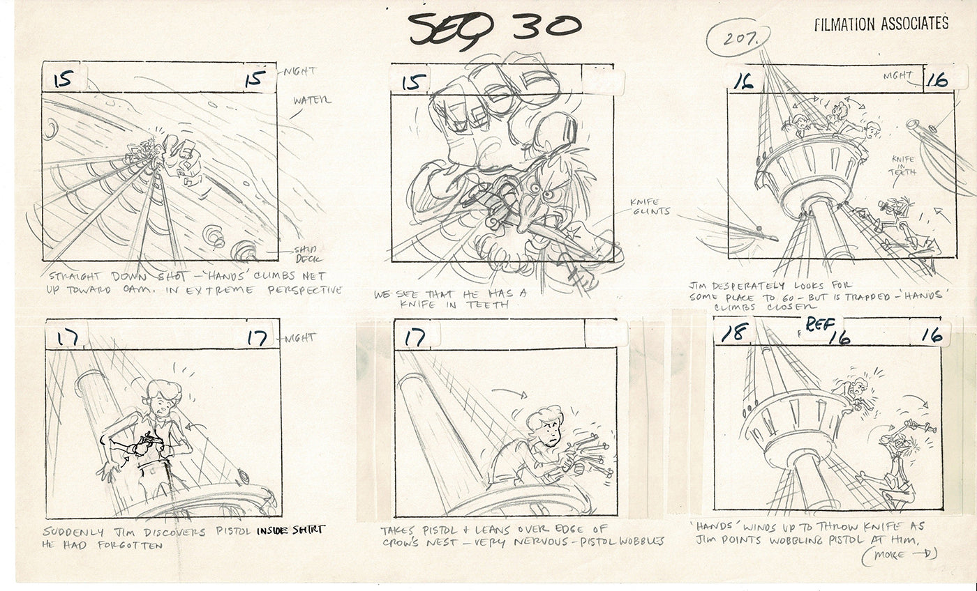Treasure Island Storyboard Art Cartoon 2 Pages Stevenson Filmation WB 1973 D-29
