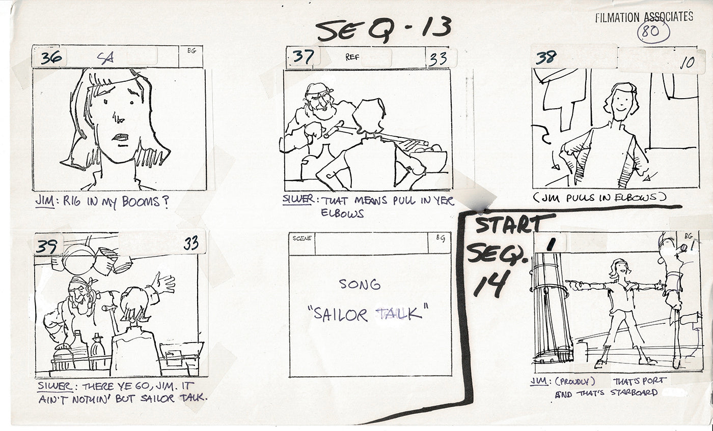 Treasure Island Storyboard Art Cartoon 2 Pages Stevenson Filmation WB 1973 B-31