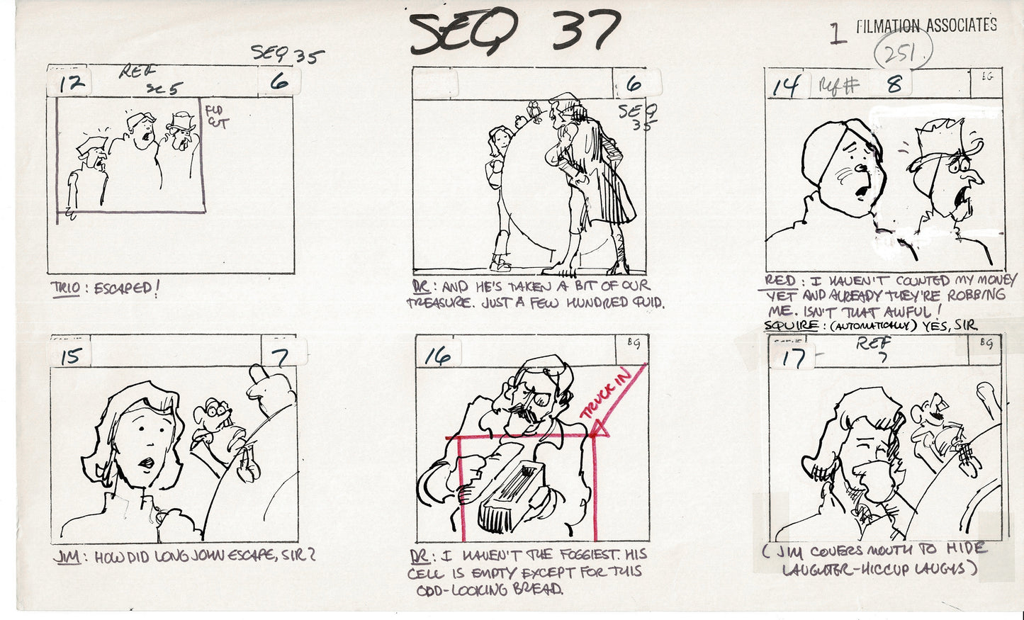 Treasure Island Storyboard Art Cartoon 2 Pages Stevenson Filmation WB 1973 E-33