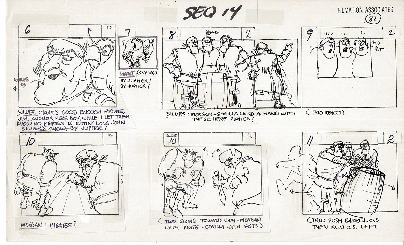 Treasure Island Storyboard Art Cartoon 2 Pages Stevenson Filmation WB 1973 B-33