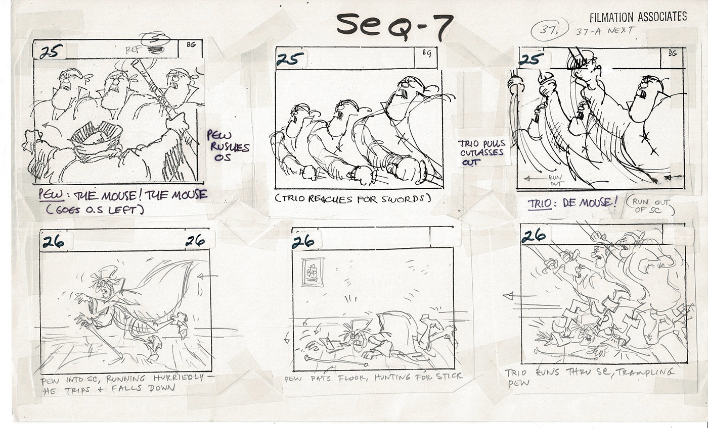 Treasure Island Storyboard Art Cartoon 2 Pages Stevenson Filmation WB 1973 A-33