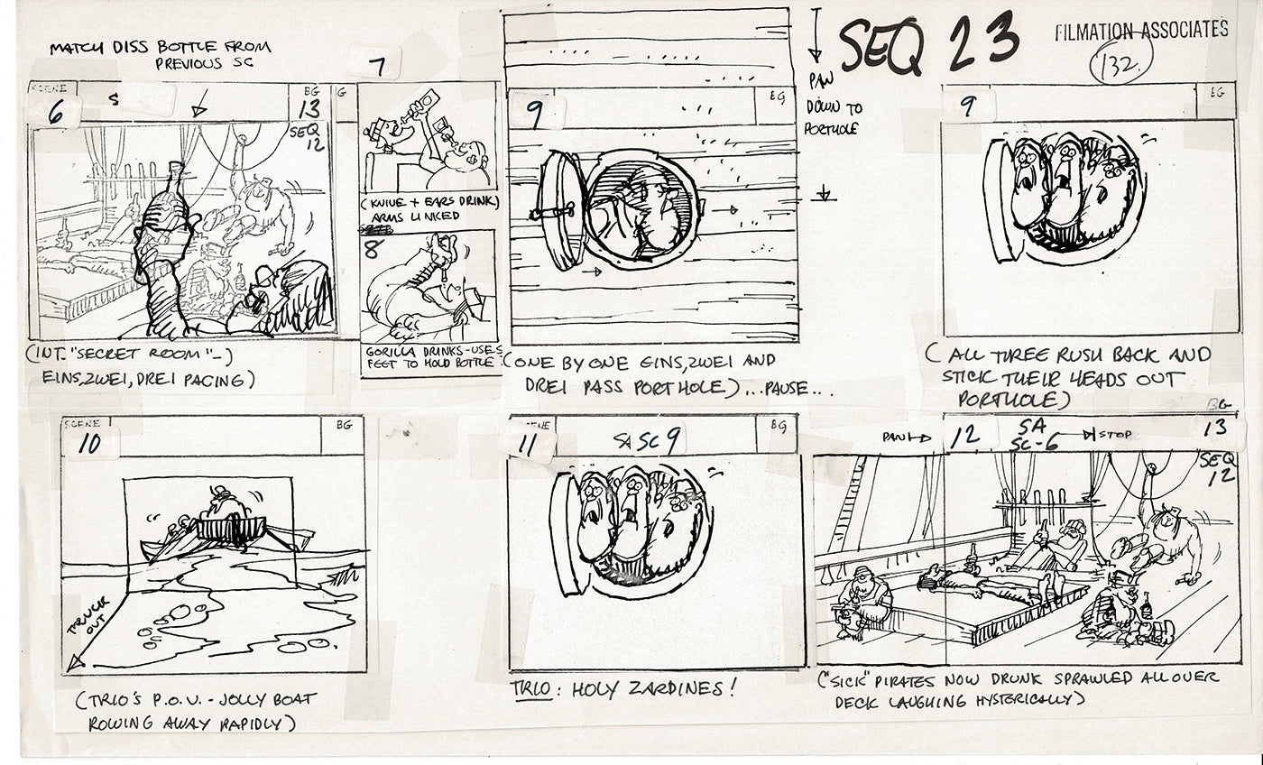 Treasure Island Storyboard Art Cartoon 2 Pages Stevenson Filmation WB 1973 C-33
