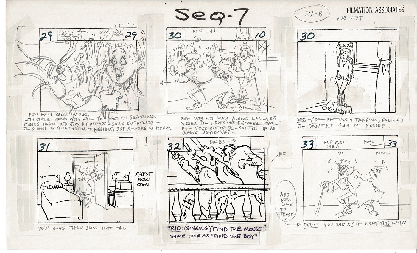 Treasure Island Storyboard Art Cartoon 2 Pages Stevenson Filmation WB 1973 A-35