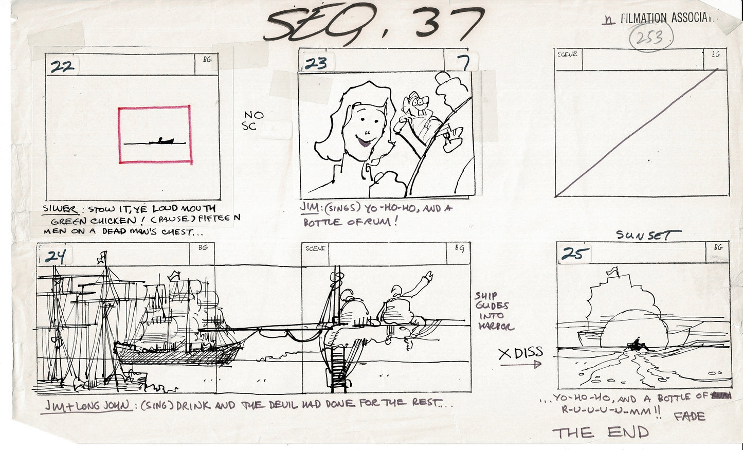 Treasure Island Storyboard Art Cartoon 2 Pages Stevenson Filmation WB 1973 E-35