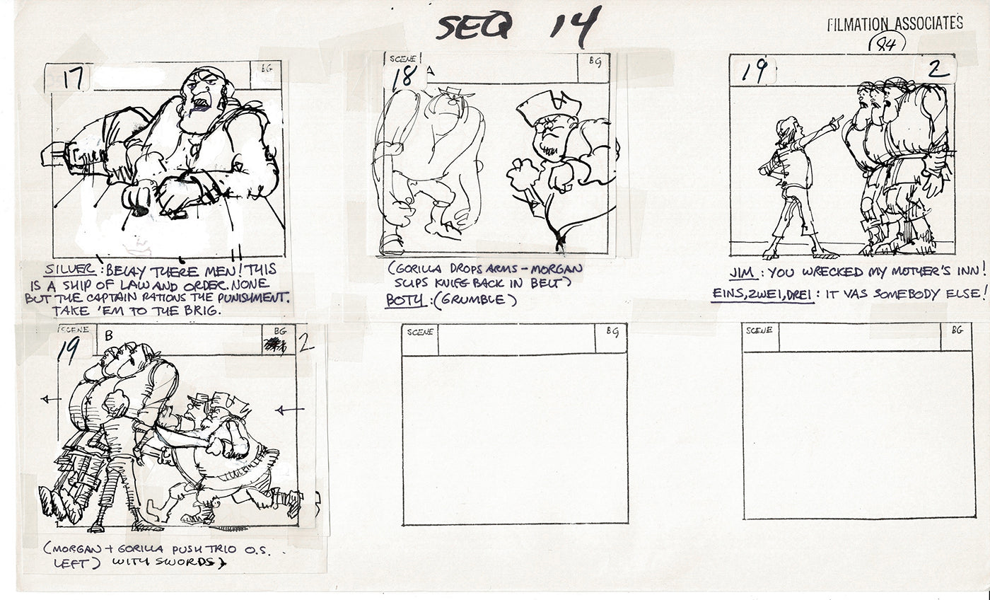 Treasure Island Storyboard Art Cartoon 2 Pages Stevenson Filmation WB 1973 B-35
