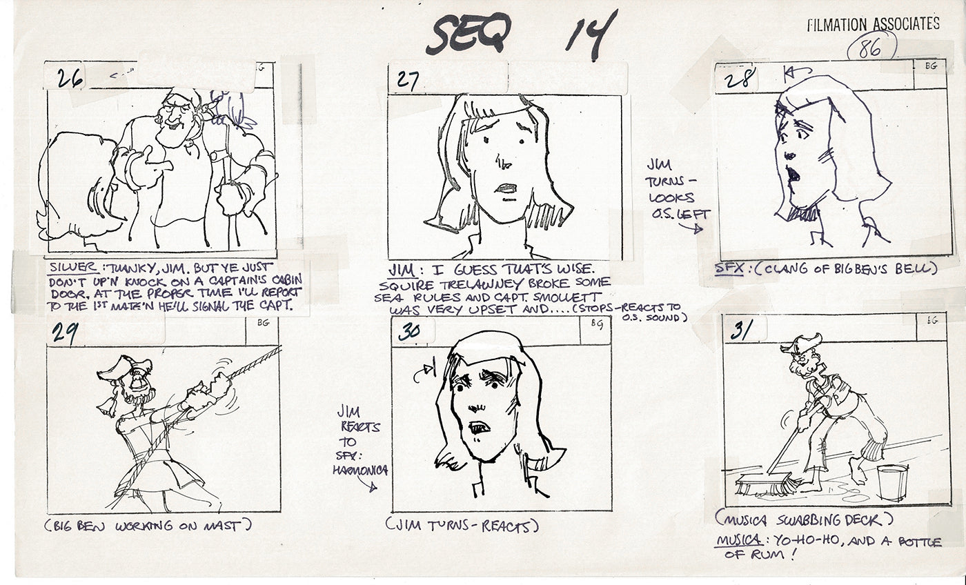 Treasure Island Storyboard Art Cartoon 2 Pages Stevenson Filmation WB 1973 B-37