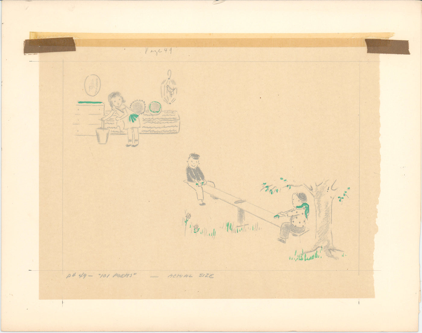 Illustration Book Page Original Drawing by Lowenheim c1978 Samuel Lowe T037