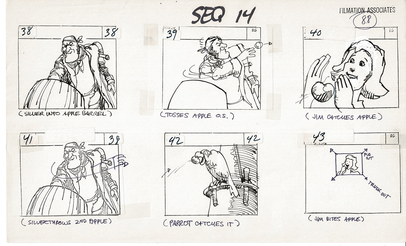 Treasure Island Storyboard Art Cartoon 2 Pages Stevenson Filmation WB 1973 B-39