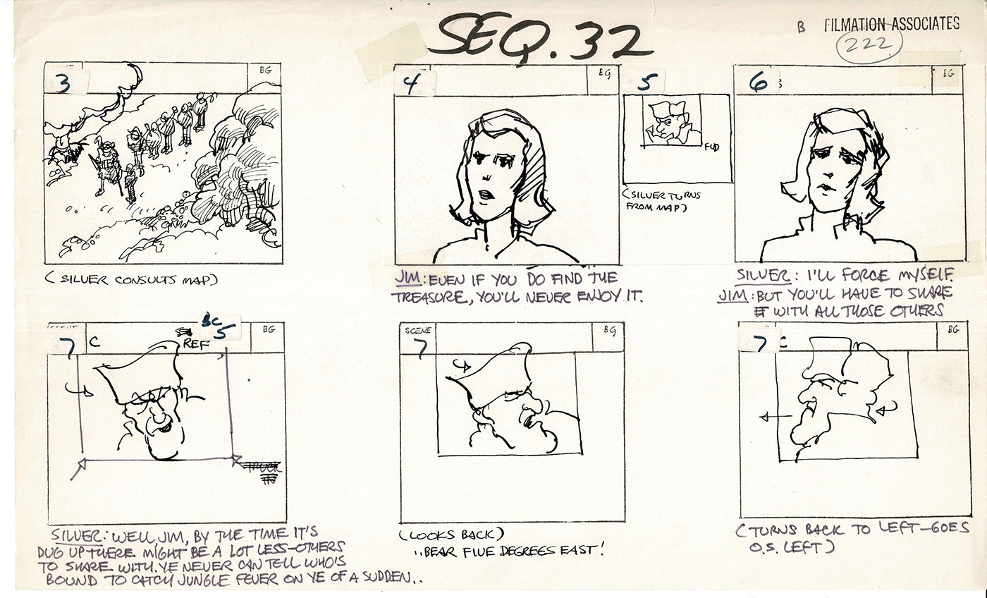 Treasure Island Storyboard Art Cartoon 2 Pages Stevenson Filmation WB 1973 D-43