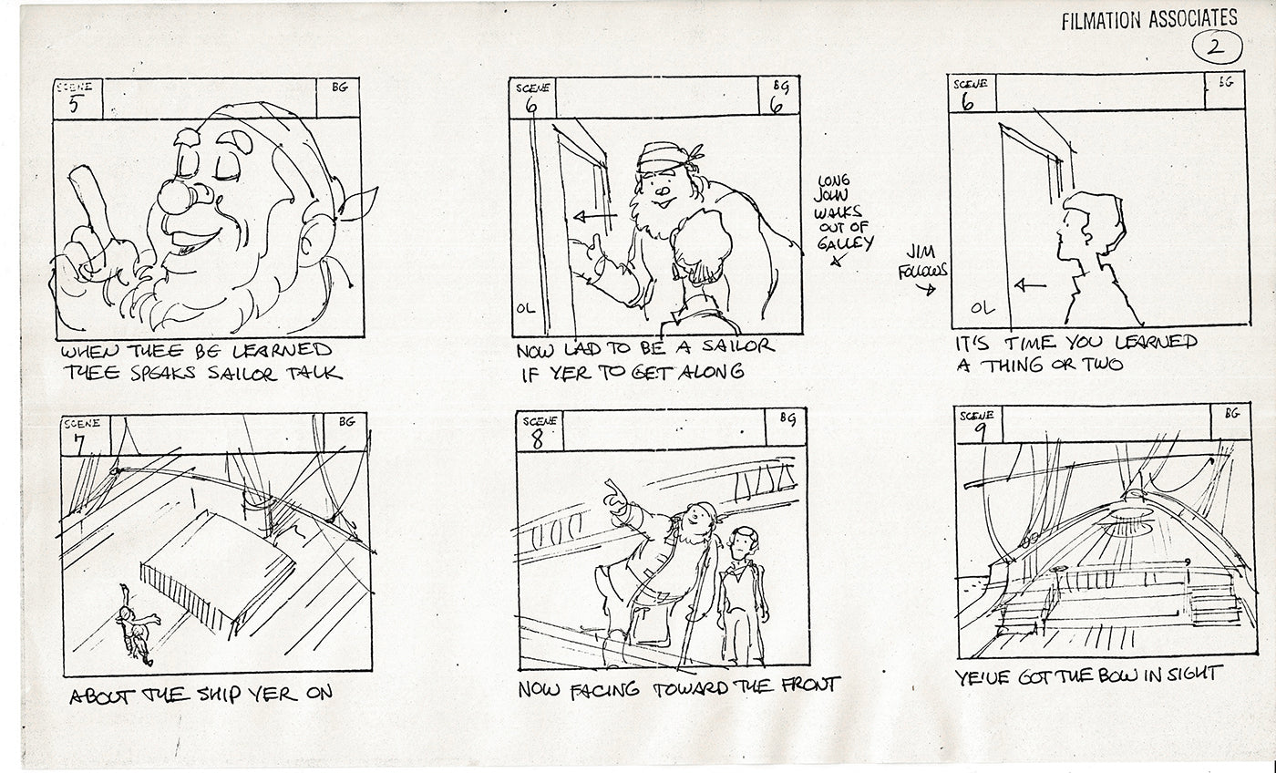 Treasure Island Storyboard Art Cartoon 2 Pages Stevenson Filmation WB 1973 B-45