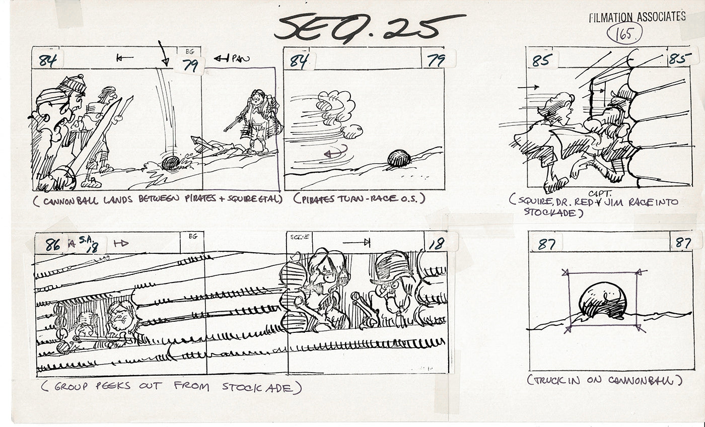 Treasure Island Storyboard Art Cartoon 2 Pages Stevenson Filmation WB 1973 C-47