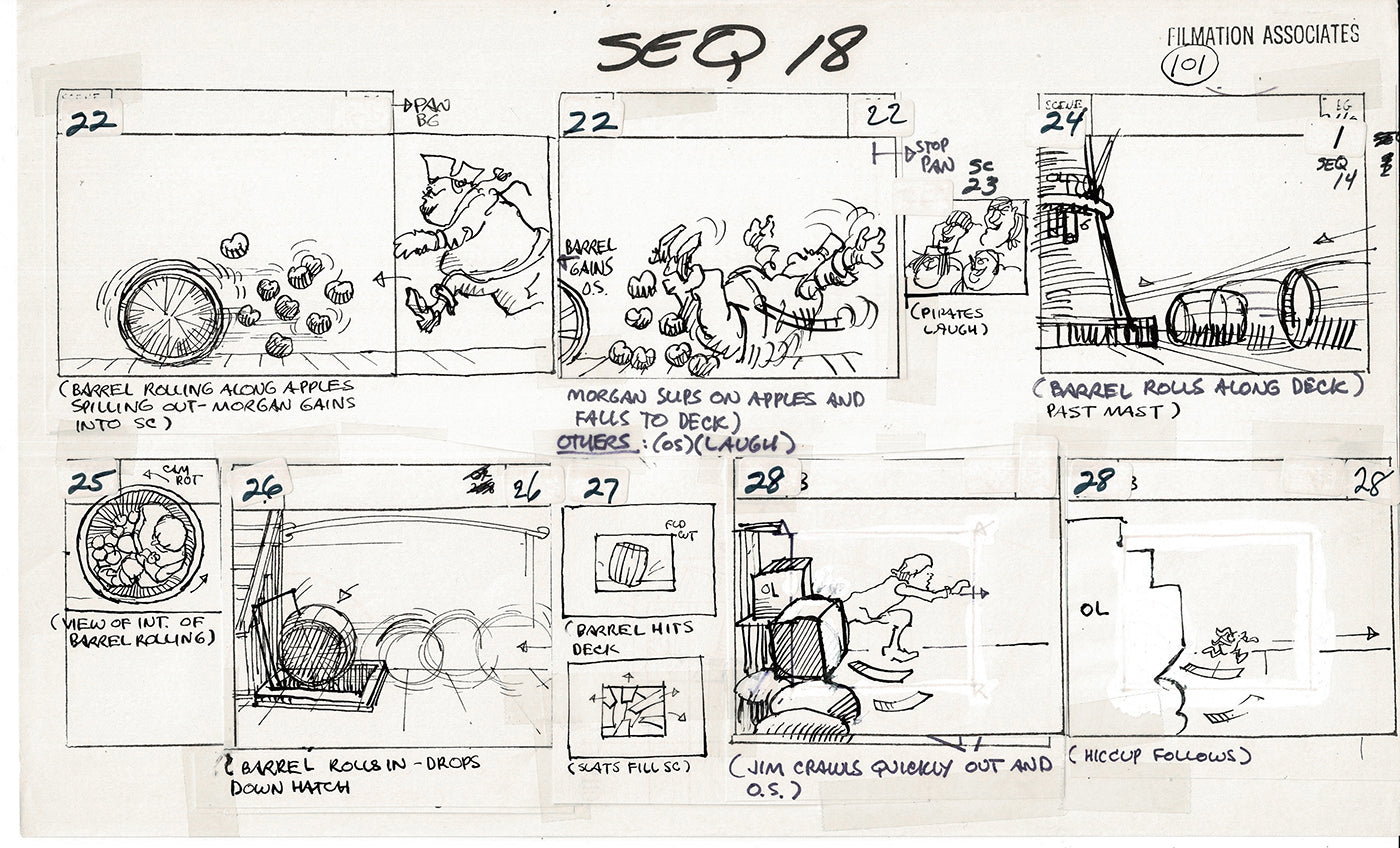 Treasure Island Storyboard Art Cartoon 2 Pages Stevenson Filmation WB 1973 C-03