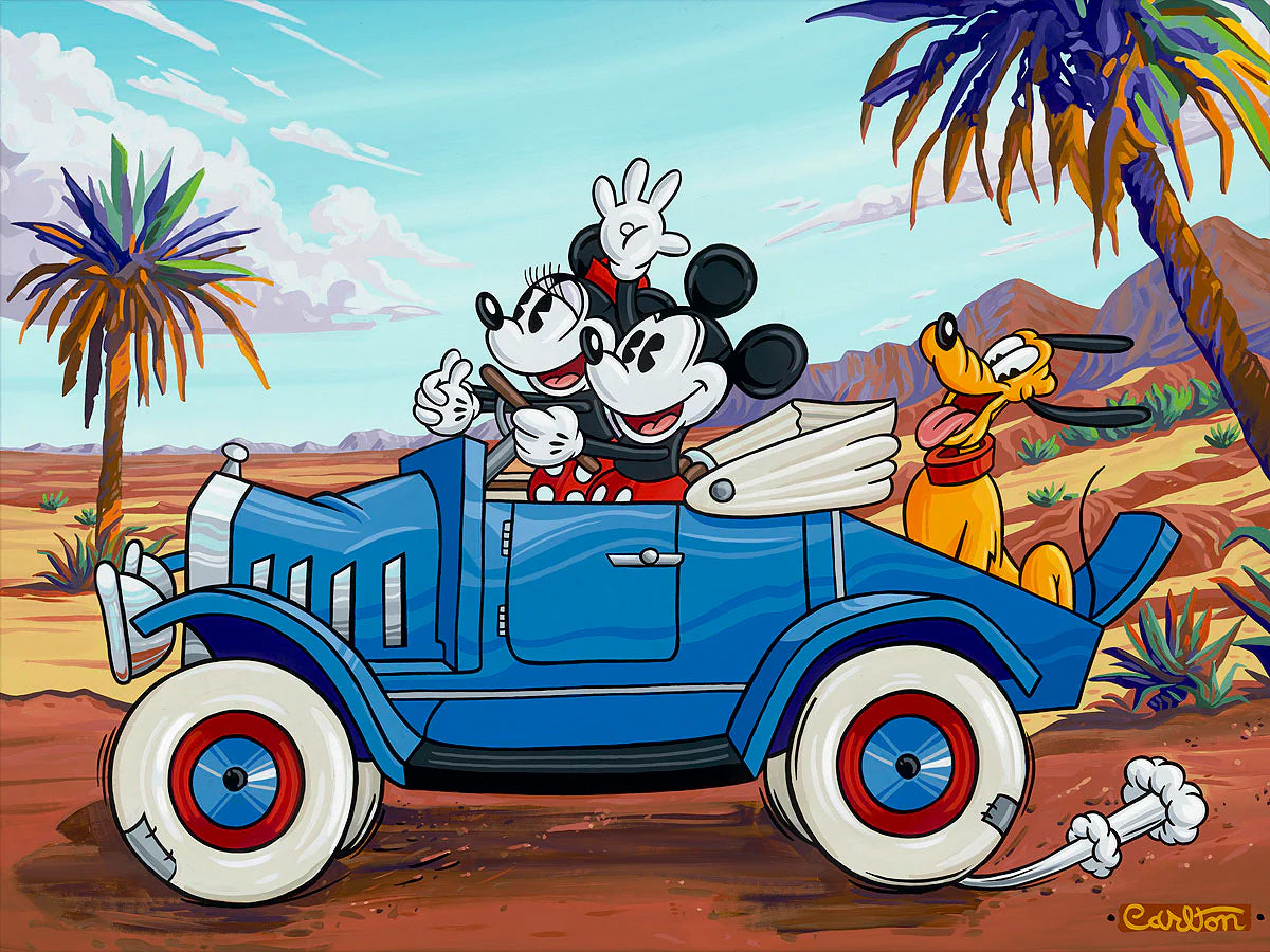 Mickey Mouse and Minnie and Pluto Walt Disney Fine Art Trevor Carlton Signed Limited Edition of 95 Print on Canvas Sunday Drive
