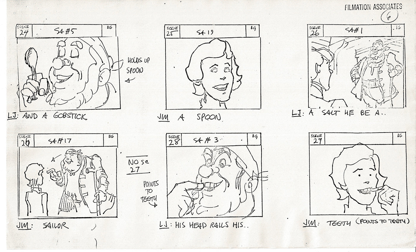 Treasure Island Storyboard Art Cartoon 2 Pages Stevenson Filmation WB 1973 B-49