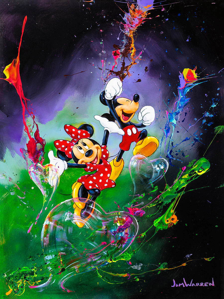 Mickey Mouse and Minnie Mouse Walt Disney Fine Art Jim Warren Signed Limited Edition Print on Canvas of 50 "Lifted By Love"