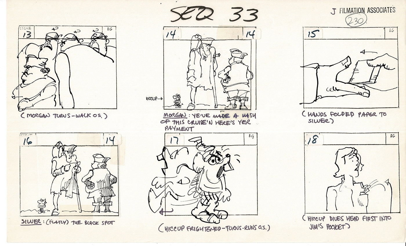 Treasure Island Storyboard Art Cartoon 2 Pages Stevenson Filmation WB 1973 D-51