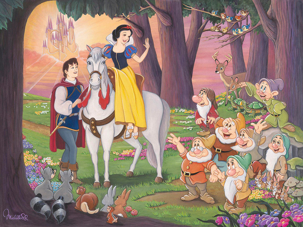 Snow White and the Seven Dwarfs Walt Disney Fine Art Michelle St. Laurent Signed Limited Edition of 95 Print on Canvas "And They Lived Happily Ever After"
