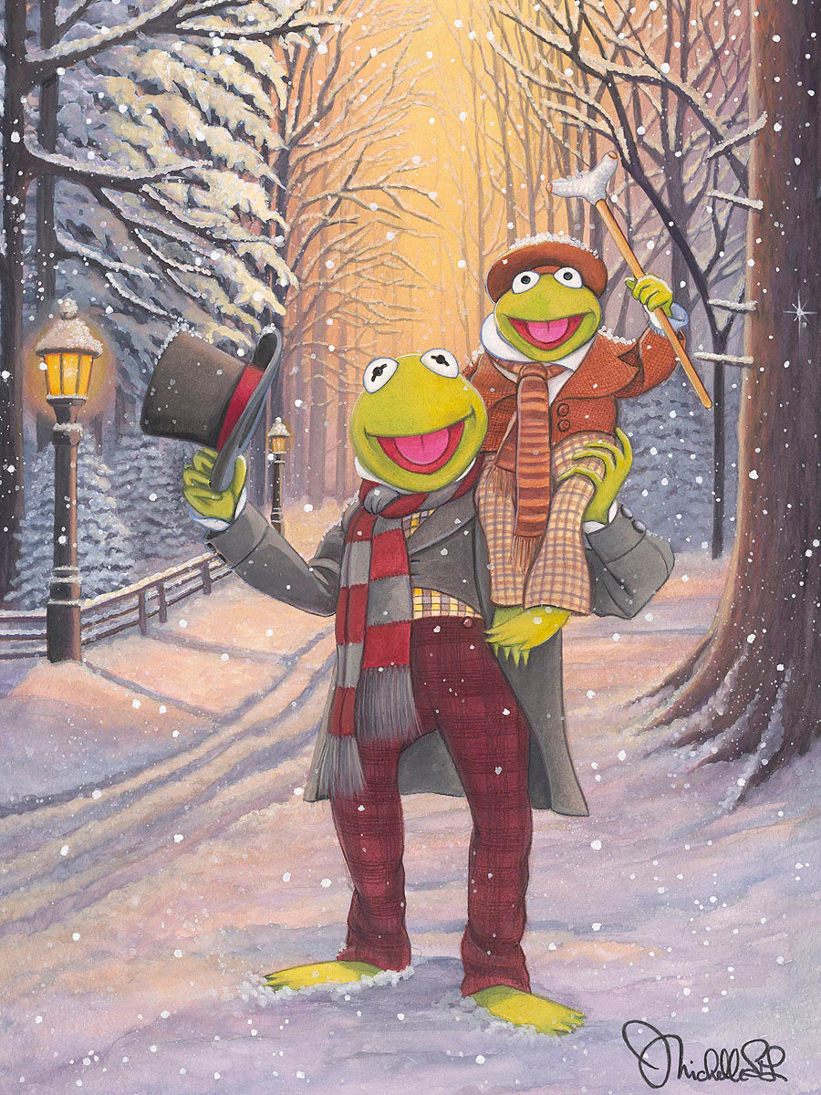 Muppets Christmas Walt Disney Fine Art Michelle St. Laurent Signed Limited Edition of 95 Print on Fine Art Paper Kermit and Tiny Tim