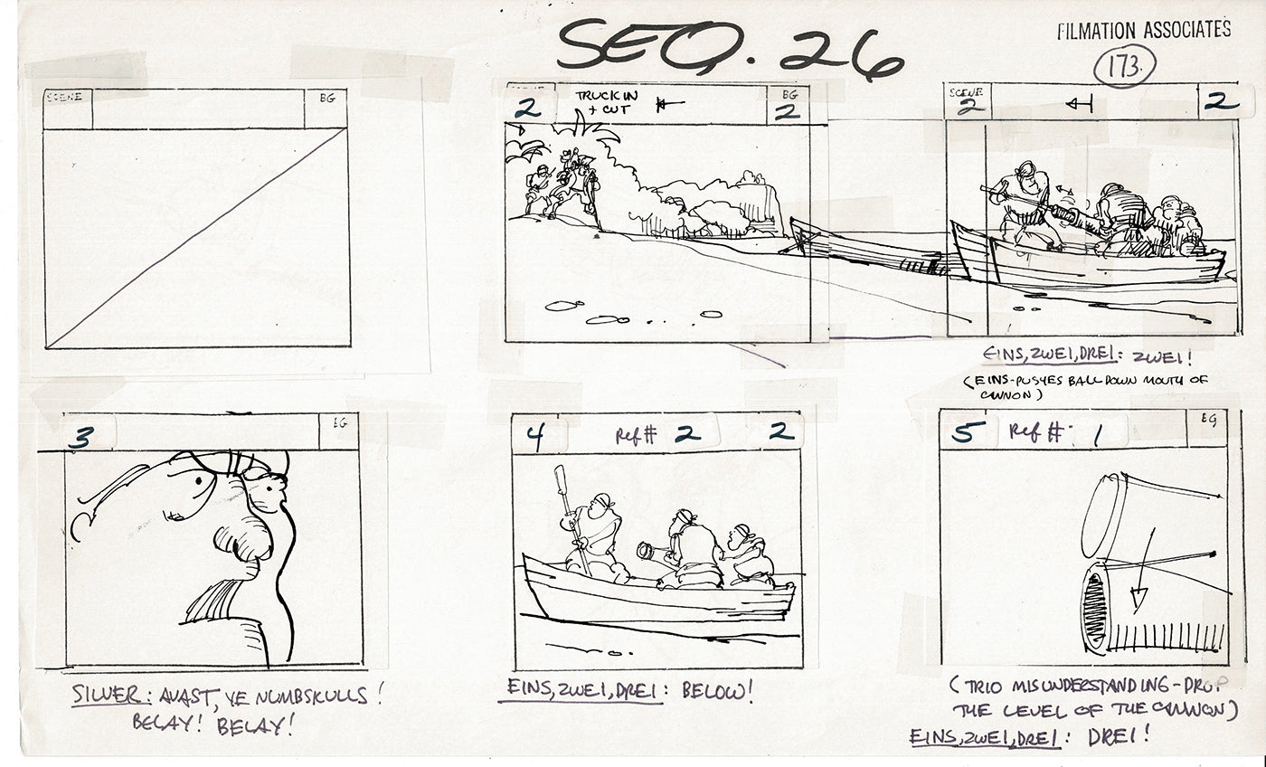 Treasure Island Storyboard Art Cartoon 2 Pages Stevenson Filmation WB 1973 C-55