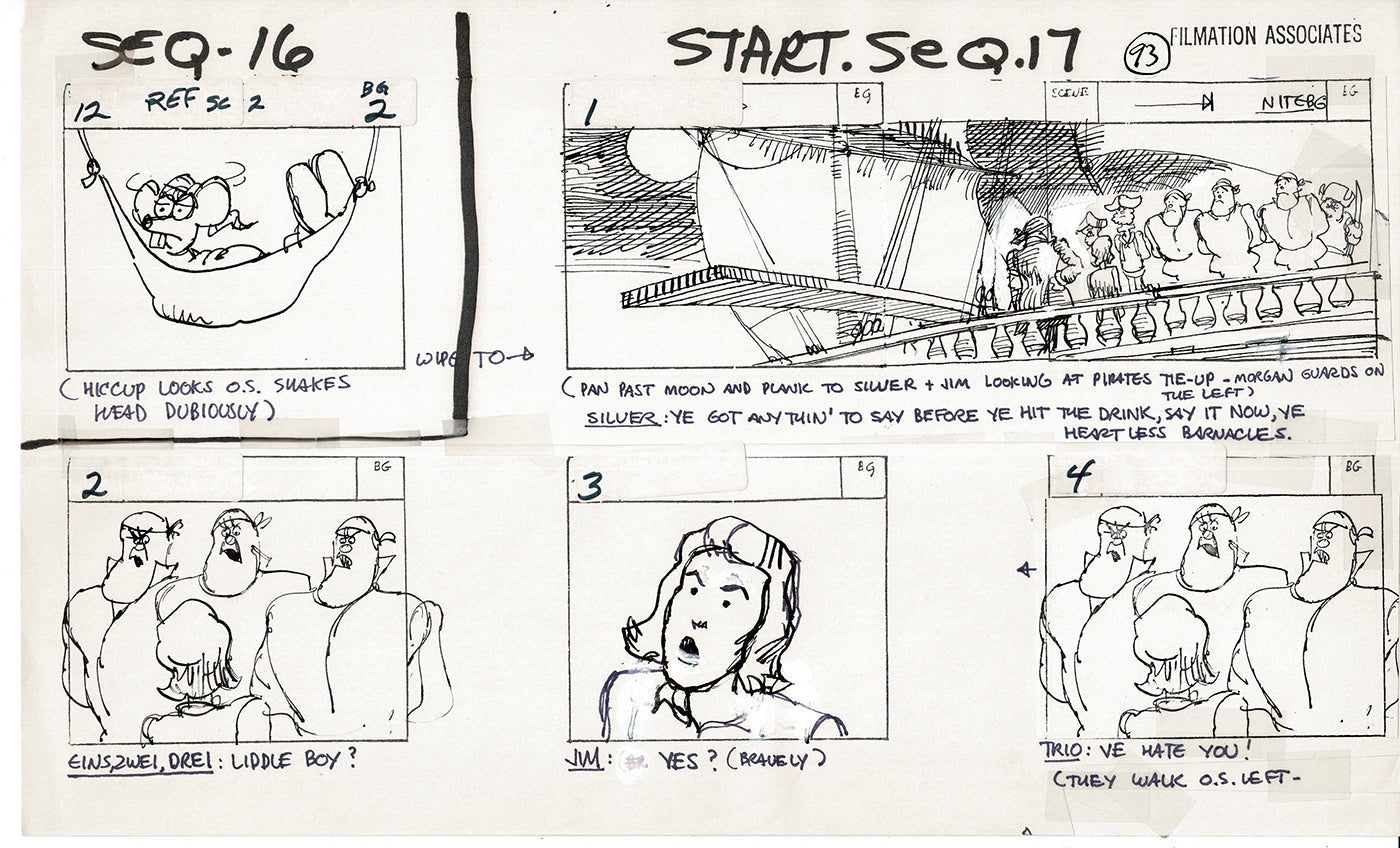 Treasure Island Storyboard Art Cartoon 2 Pages Stevenson Filmation WB 1973 B-55