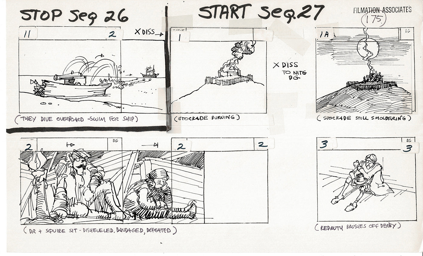 Treasure Island Storyboard Art Cartoon 2 Pages Stevenson Filmation WB 1973 C-57