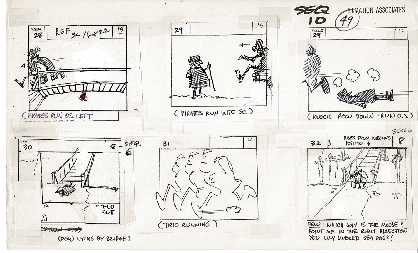 Treasure Island Storyboard Art Cartoon 2 Pages Stevenson Filmation WB 1973 A-57