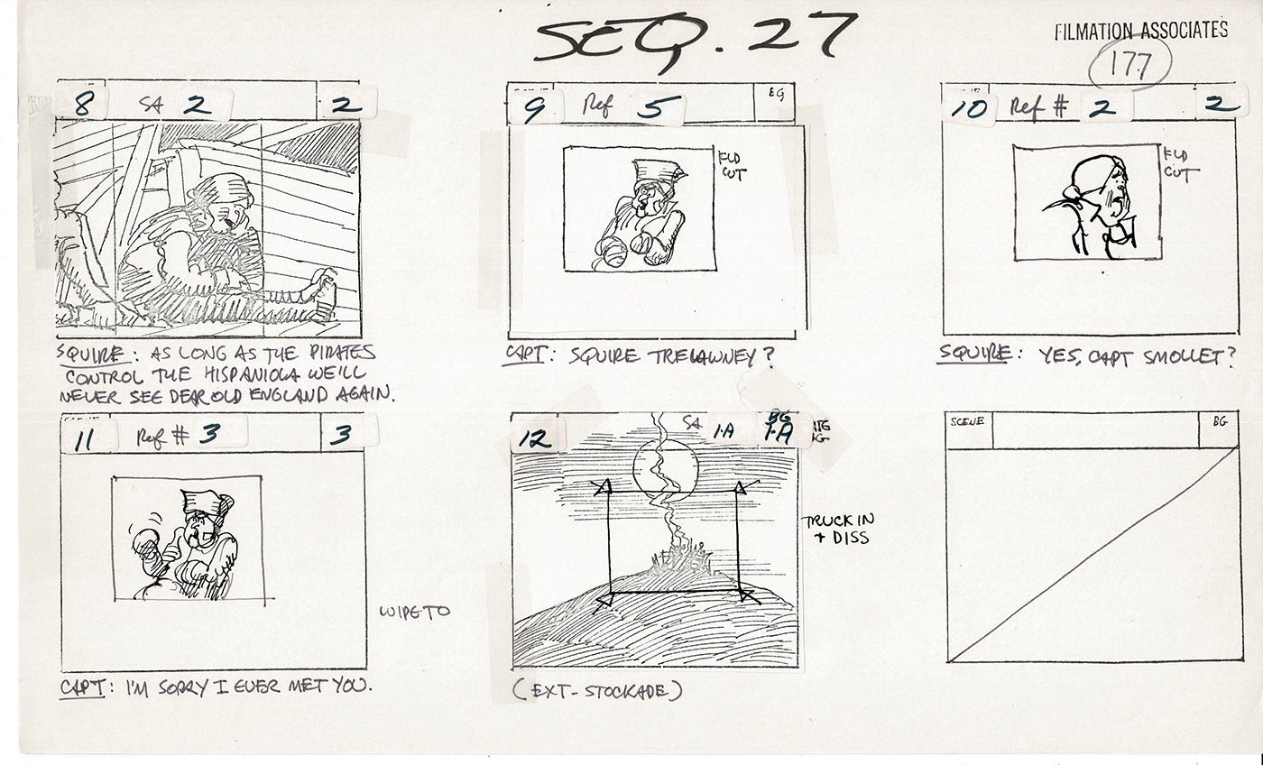 Treasure Island Storyboard Art Cartoon 2 Pages Stevenson Filmation WB 1973 C-59